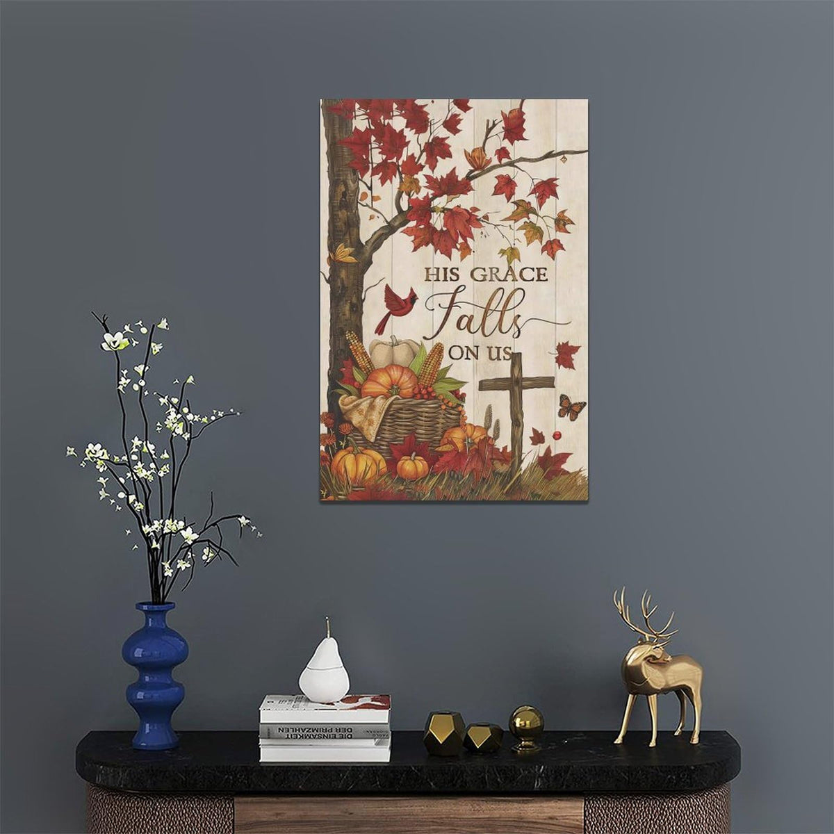 Maple Leaf Fall Wall Art Pictures Autumn Leaves Wall Decor Pumpkins Canvas Painting Home Modern Artwork Decorations Framed for Bathroom Living Room Bedroom 16 x 24 inch (24"L x 16"W / Fall)
