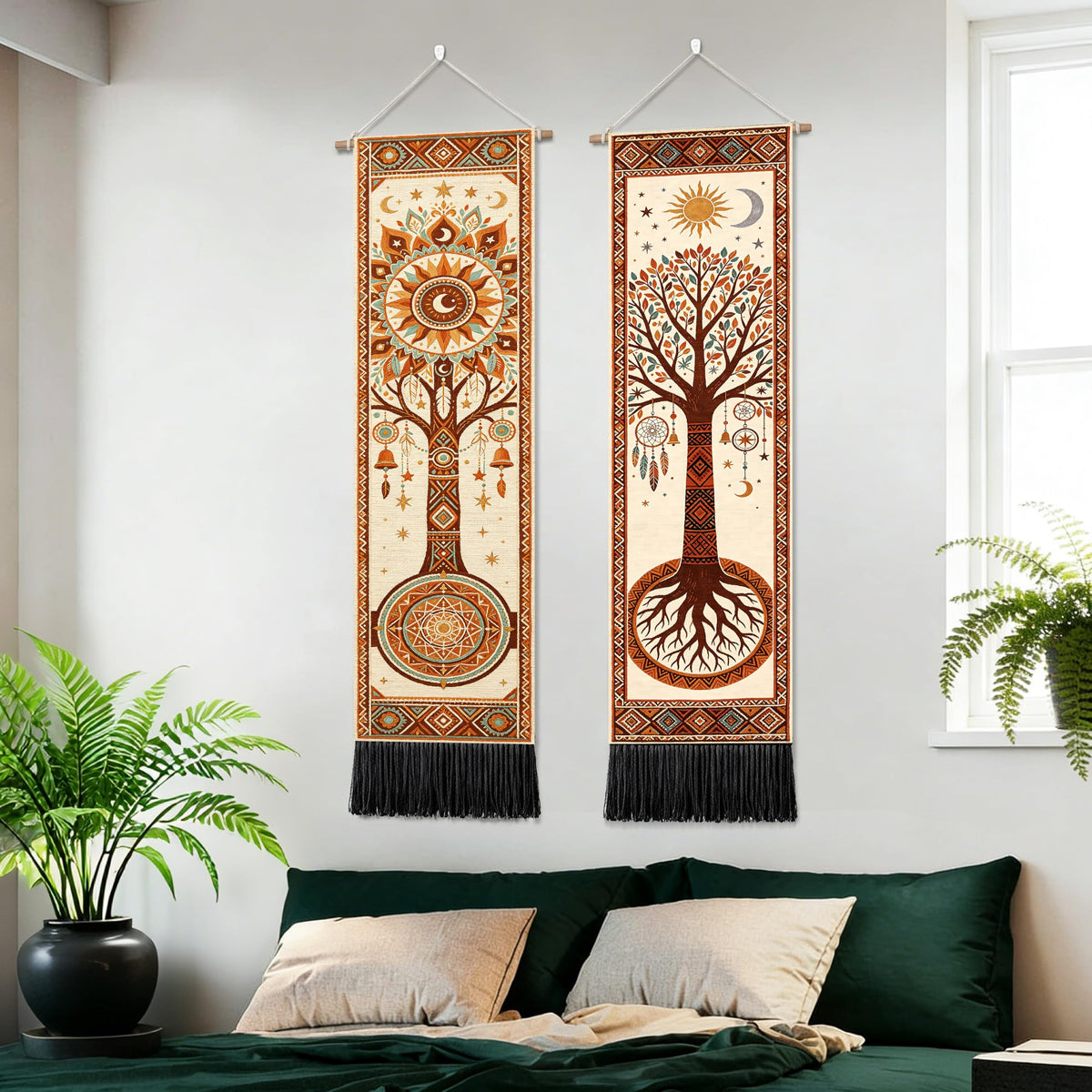 2 Pack Long Vertical Wall Tapestry (Boho Tree of Life / 13"Wx51"H)