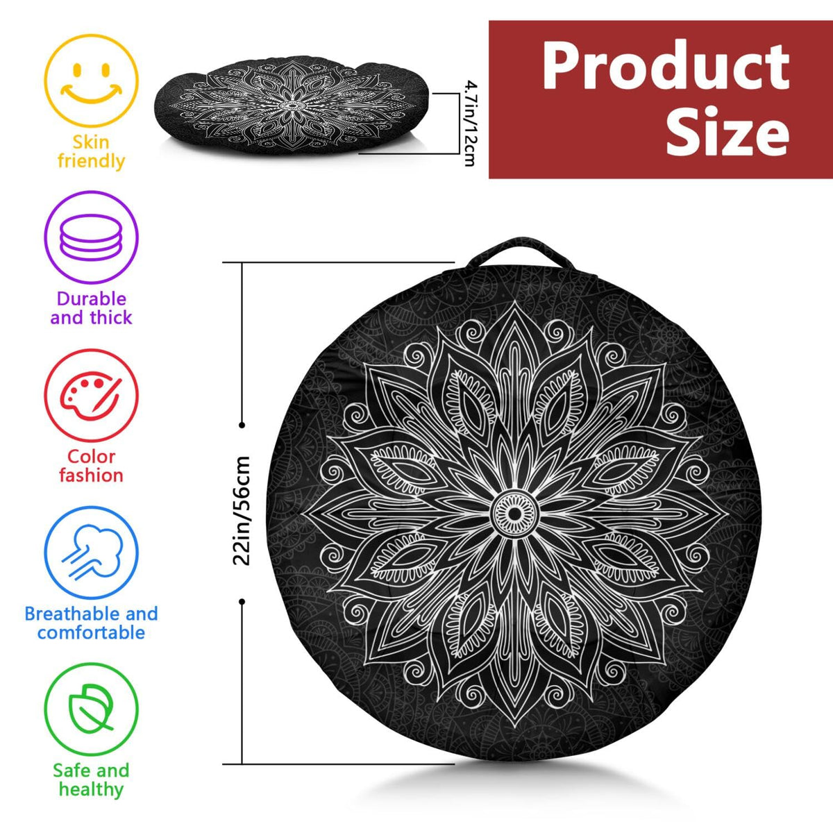 Meditation Cushion (Mandala Black / Round)