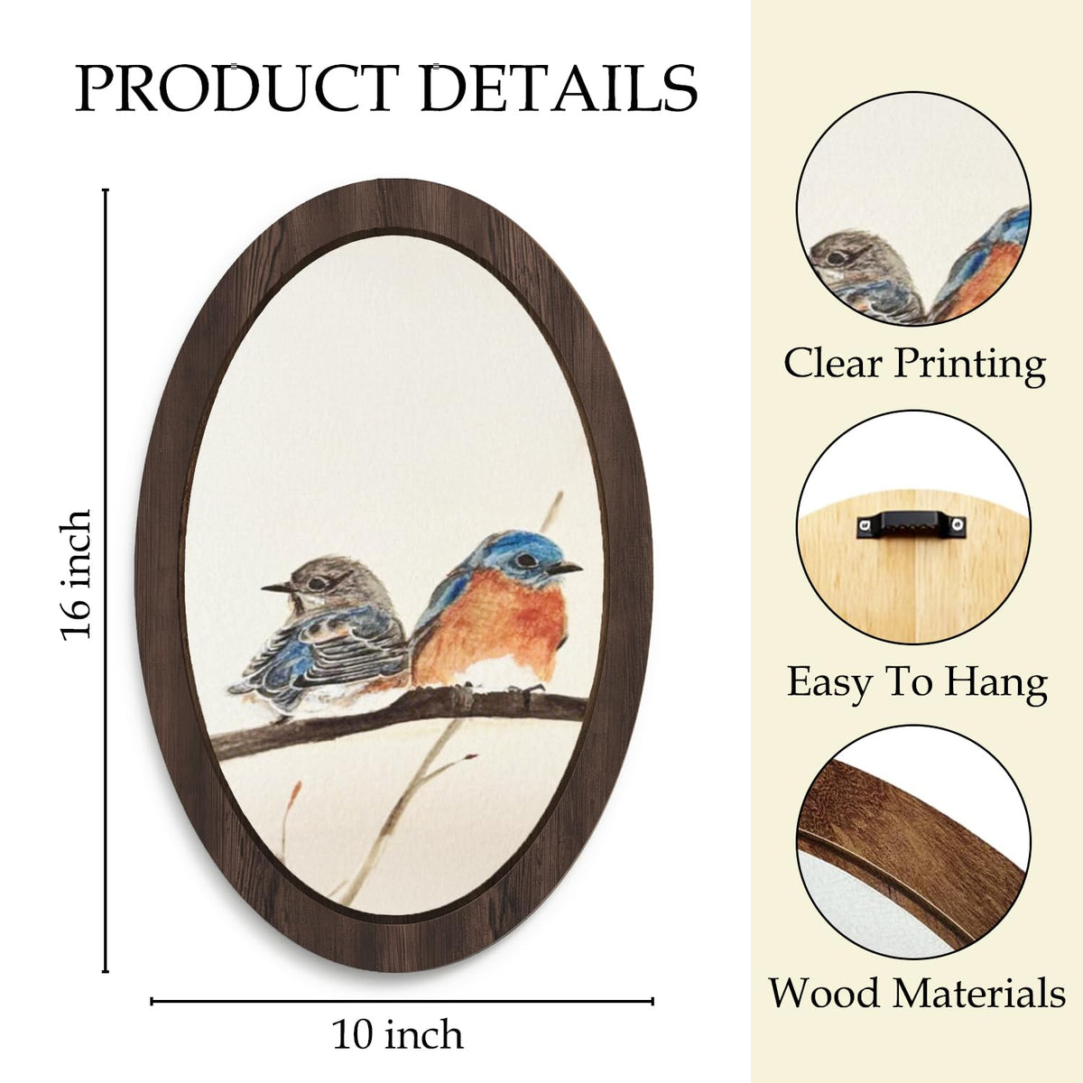 Vintage Cottagecore Blue Bird Oval Wall Art Decor (sparrow)