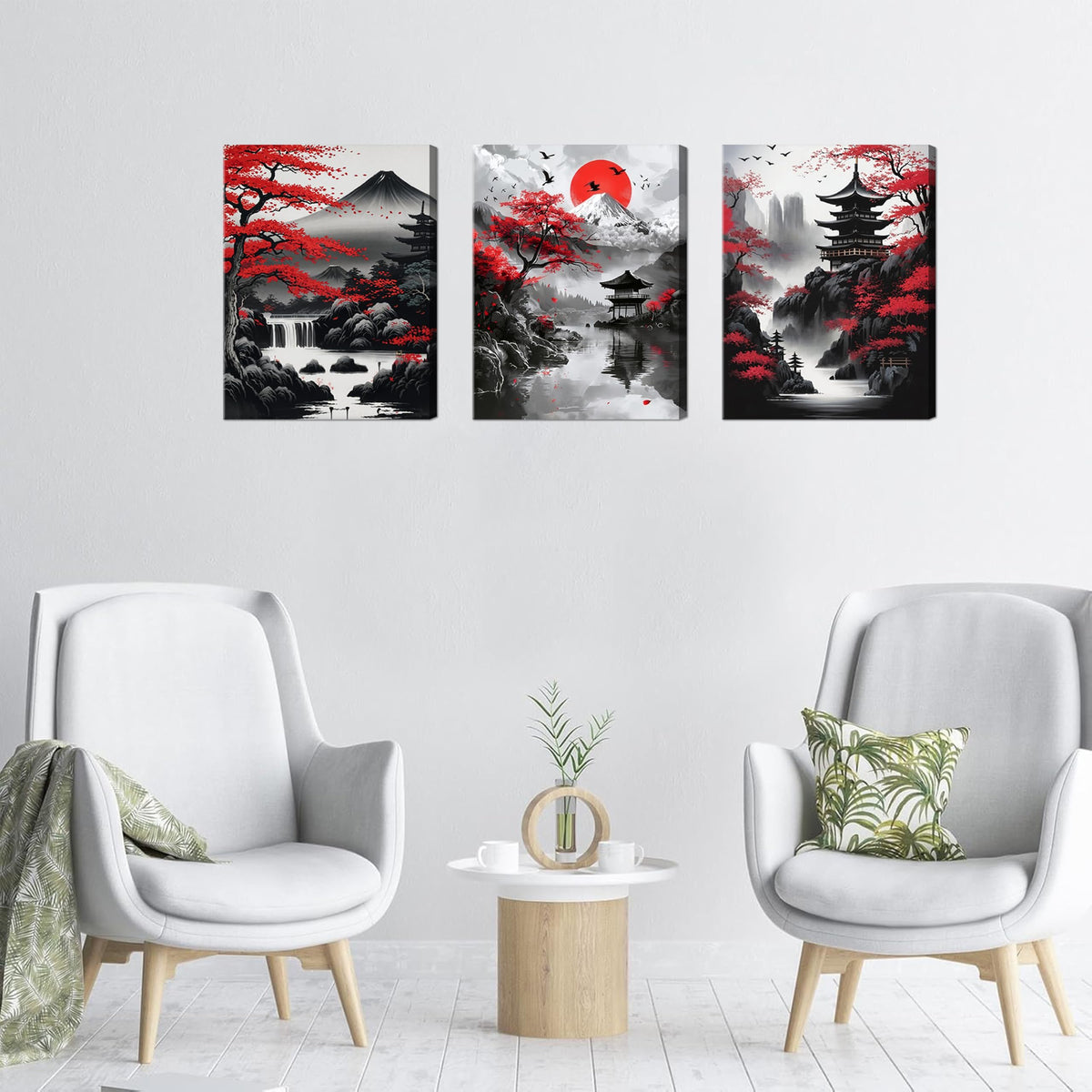 Japanese Wall Art Set of 3 (Black / 24"L x 16"W)