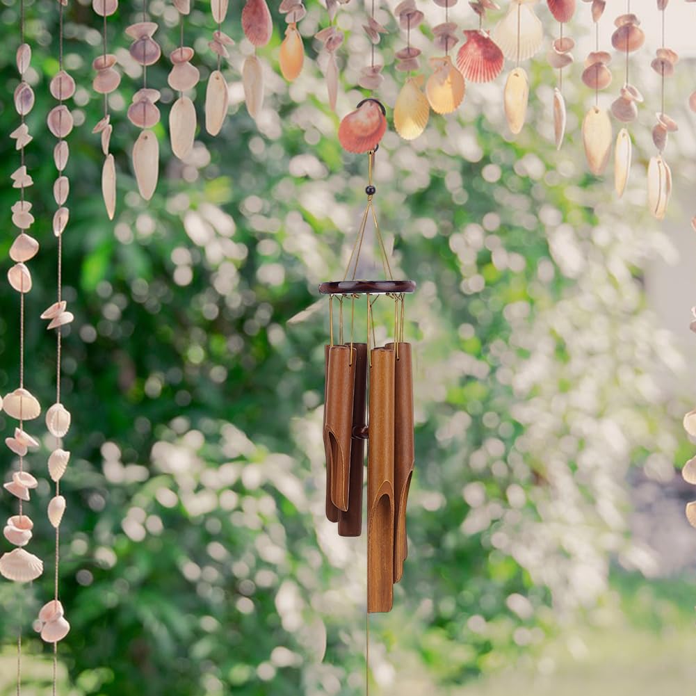 Bamboo Wind Chimes for Outside Handcrafted Wooden Windows Hanging Ornaments Windchime with Deep Tone for Porch Patio Garden Indoor Home Outdoor Decor Saddle Brown (Brown, 770mm long)