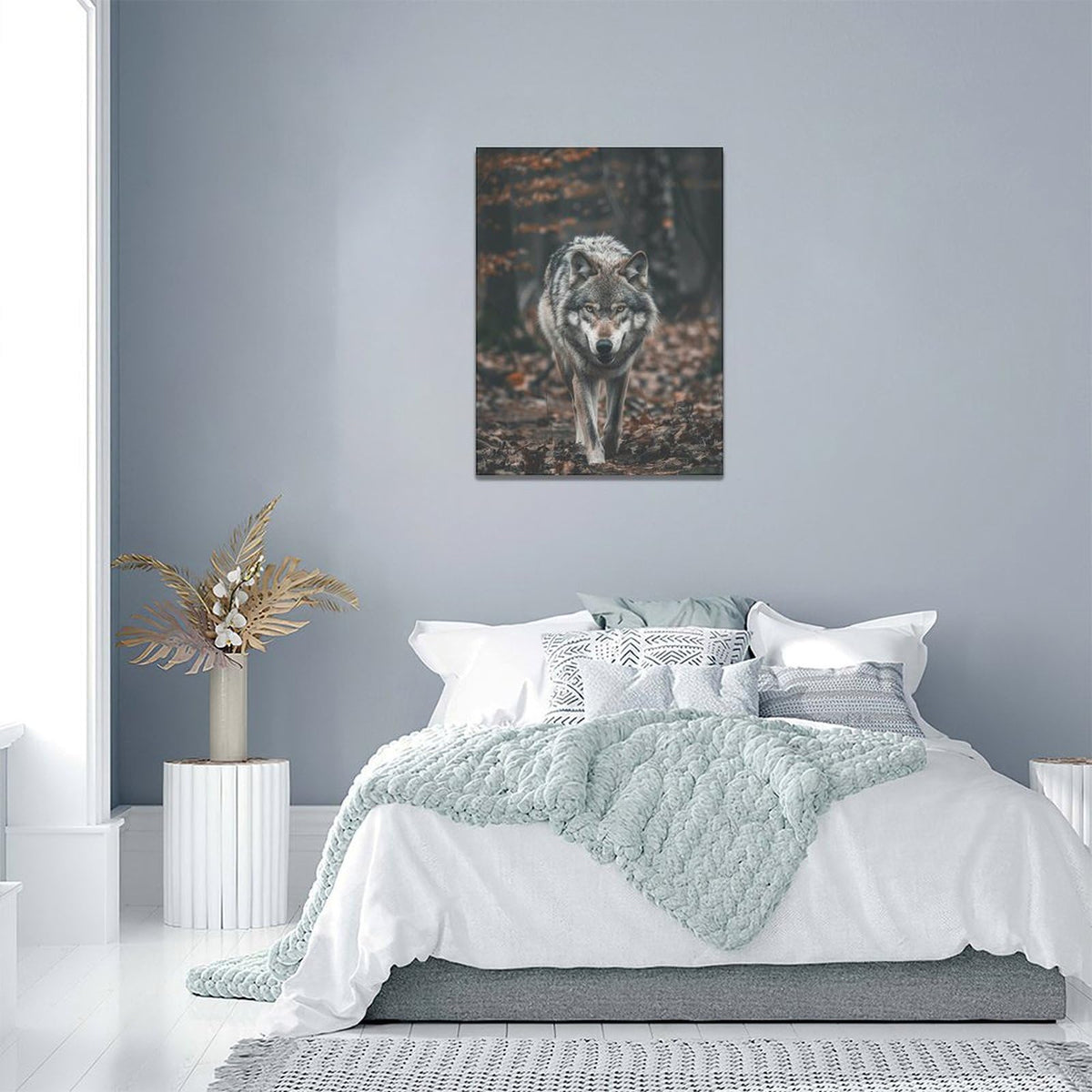 Wolf Wall Art Wildlife Forest Pictures Wall Decor Wolf Canvas Painting Print Home Modern Artwork Decorations Framed for Bathroom Living Room Bedroom Office 12 x 16 inch (16"L x 12"W / Wolf)