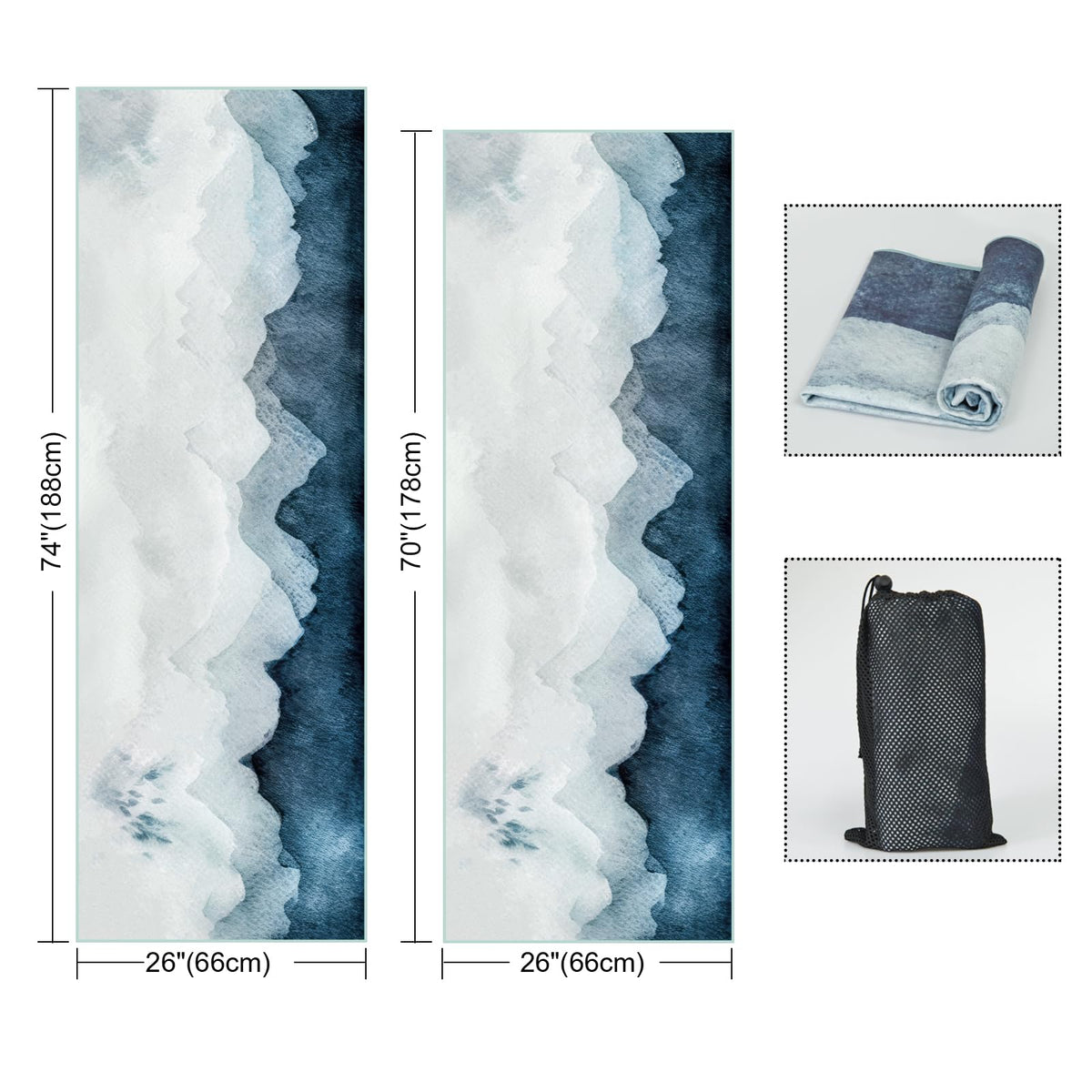Non Slip Hot Yoga Towel (Watercolor Mountain / 74"x26")
