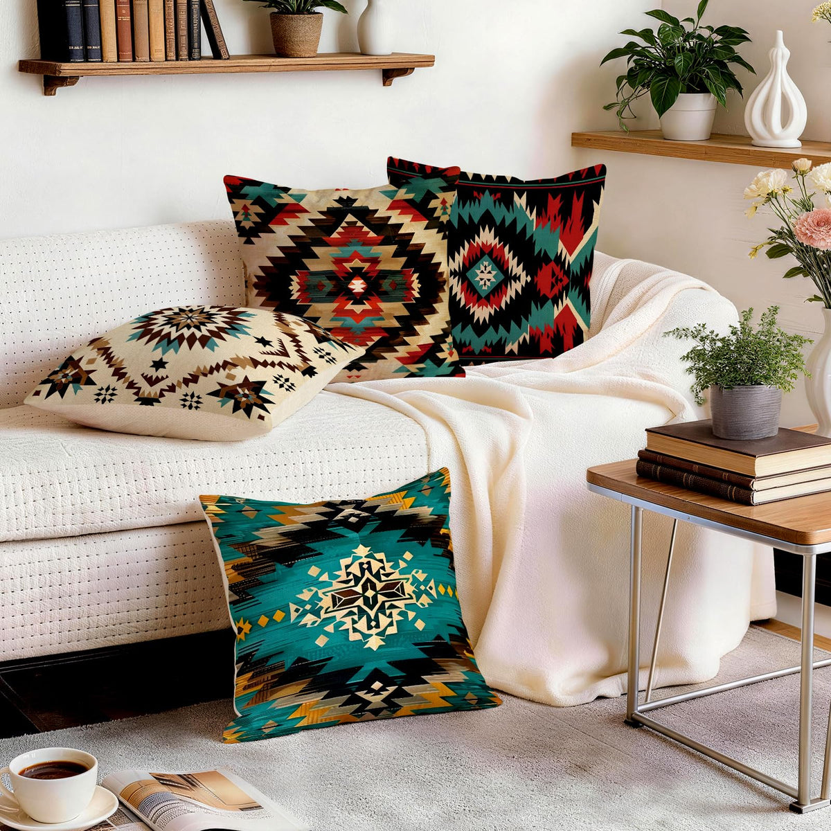 Bohemian Geometric Aztec Pillow Covers Set of 4 (Bohemian Geometry24 / 18" x 18" (Pack of 4))