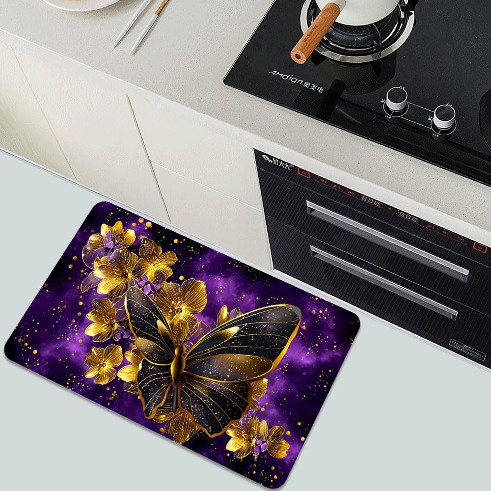 Bath Mat Bathroom Rug (Butterfly With Golden Flowers- / 1'8" x 2'8" (Rectangular))