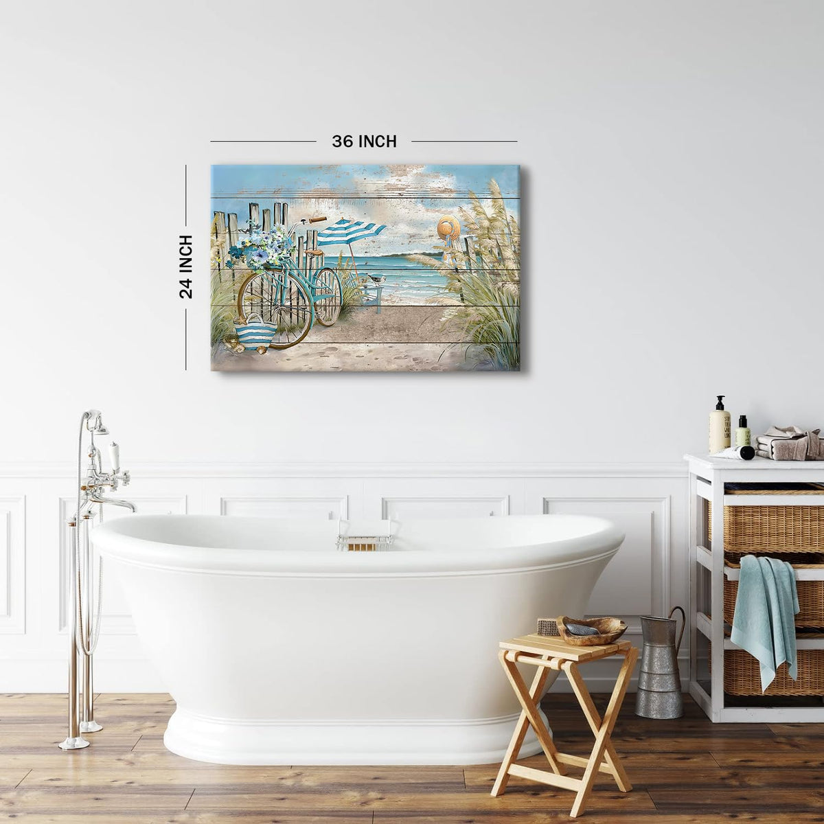 Beach Wall Art Seaside Bicycle Canvas Prints Pictures for Bathroom Decor Ocean Coastal Landscape Wall Decor Nautical Blue Seascape Painting Artwork for Kitchen Living Room Home Decoration 24x36" (36"L x 24"W / Seaside Bicycle)
