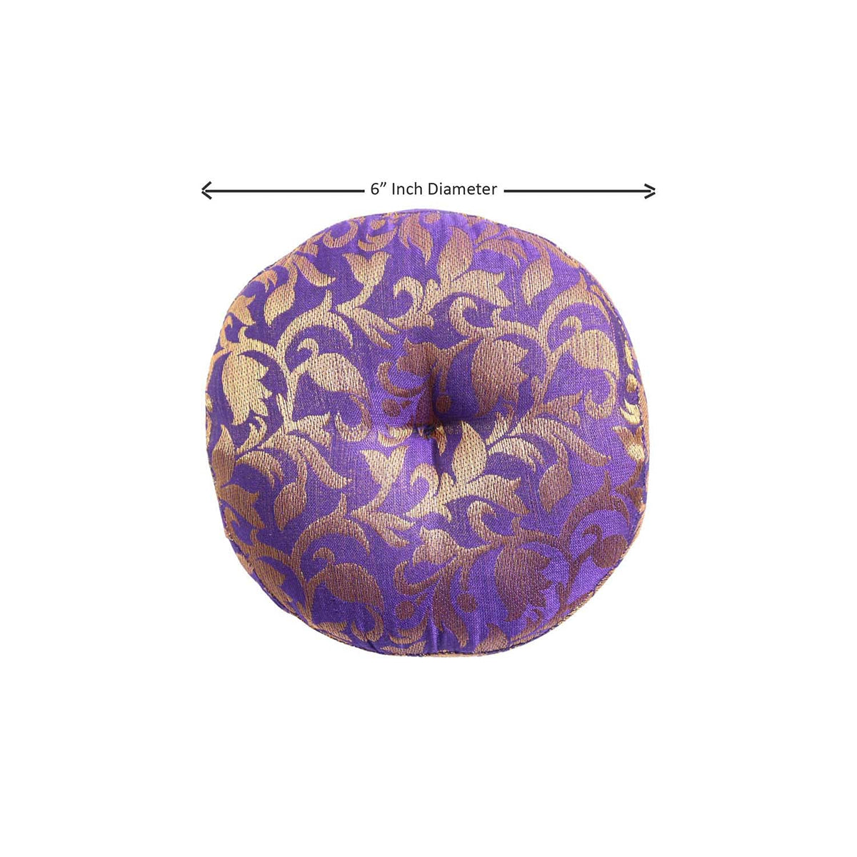 Singing Bowl Cushion Handmade Round Cushion Brocade Art Silk Home Decor Pillow For Tibetan Singing Bowl (6" Inch / Purple)