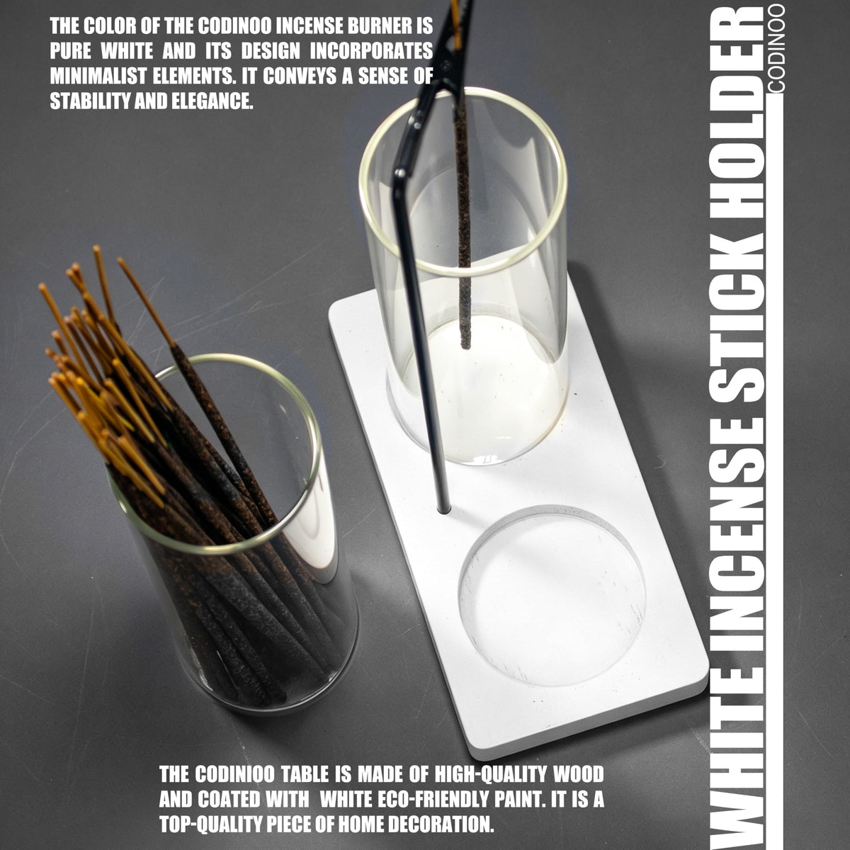 2 in 1 Incense Burner Holder for Sticks (White / 2 tall glass)