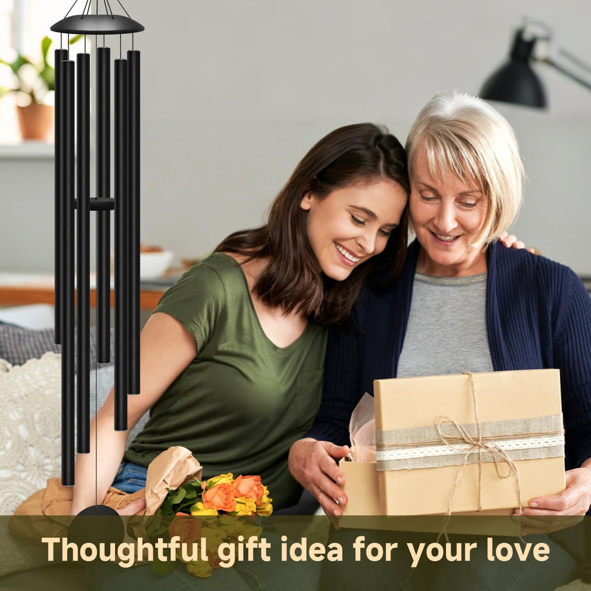 66" Extra Large Wind Chimes for Outside (Black / 66")