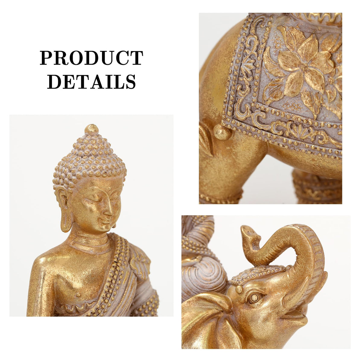 Buddha Statue for Home Decor Gold 9.25" (Elephant Buddha Statues / 6.69"*3.35"*9.25")