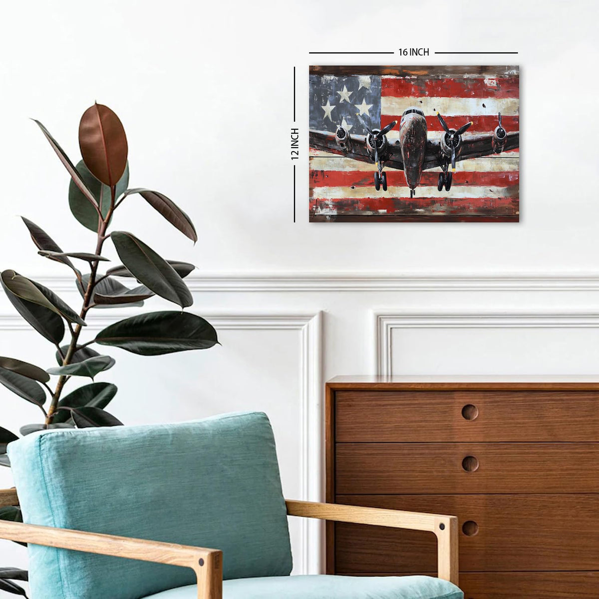 Vintage Airplane Wall Art USA Flag Aviation Pictures for Living Room Rustic Plane Posters Canvas Prints Bedroom Decor Modern Contemporary Aircraft Painting Artwork Mens Office Home Decorations 12x16" (16"L x 12"W / Airplane)