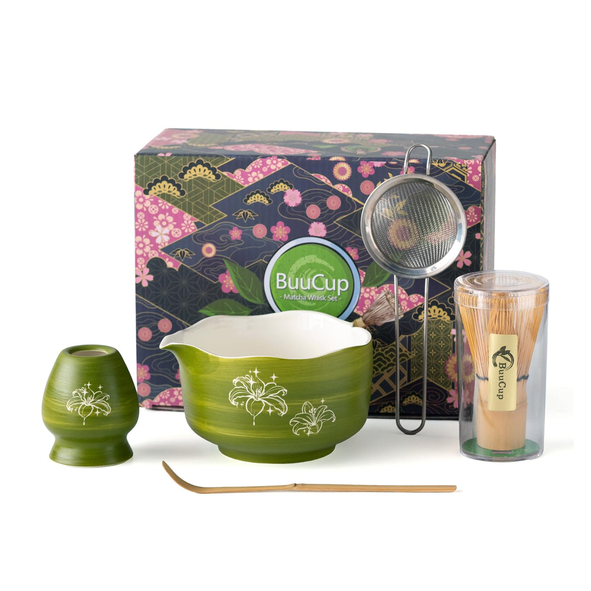 Matcha Set Avocado Green Ceramic Bowl Kit with Spout (Avocado Green)