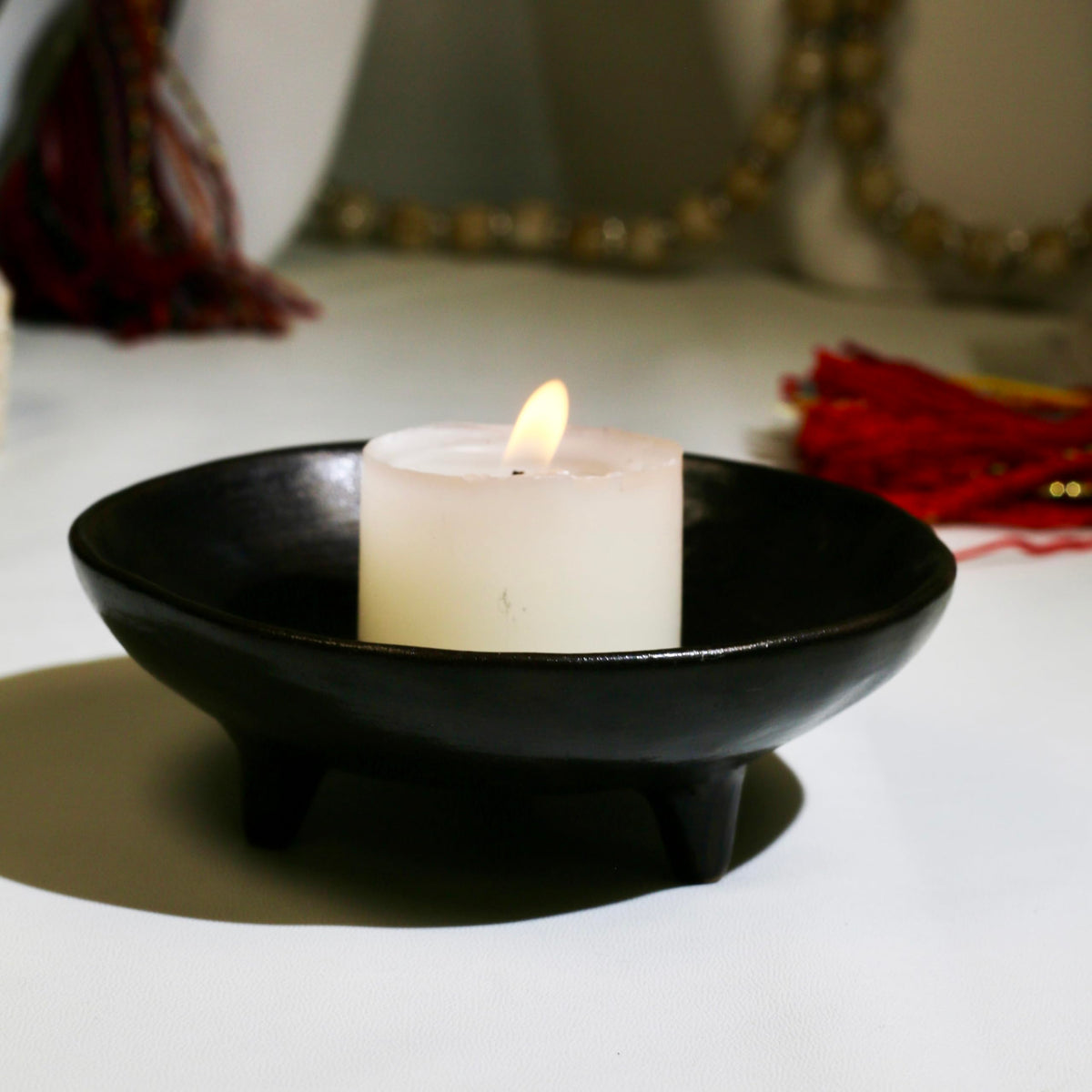 Prayer Offering Ritual Bowl Plate Great for Use Candles Tray Religious Spiritual Gifts (Black Meditation) (Black Meditation)