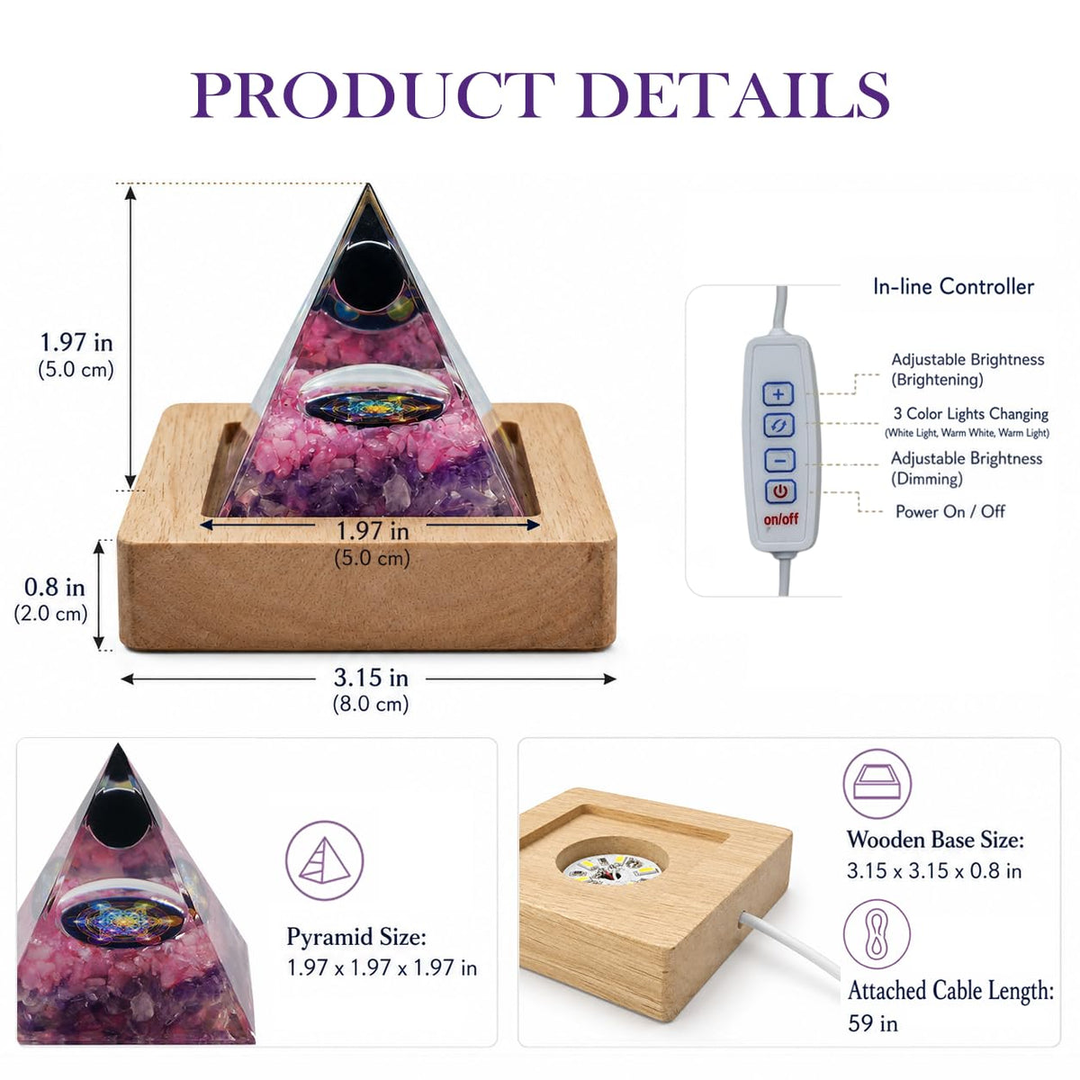 Orgone Pyramid Lamp with Light Base (Plug-in-Love&Compassion)