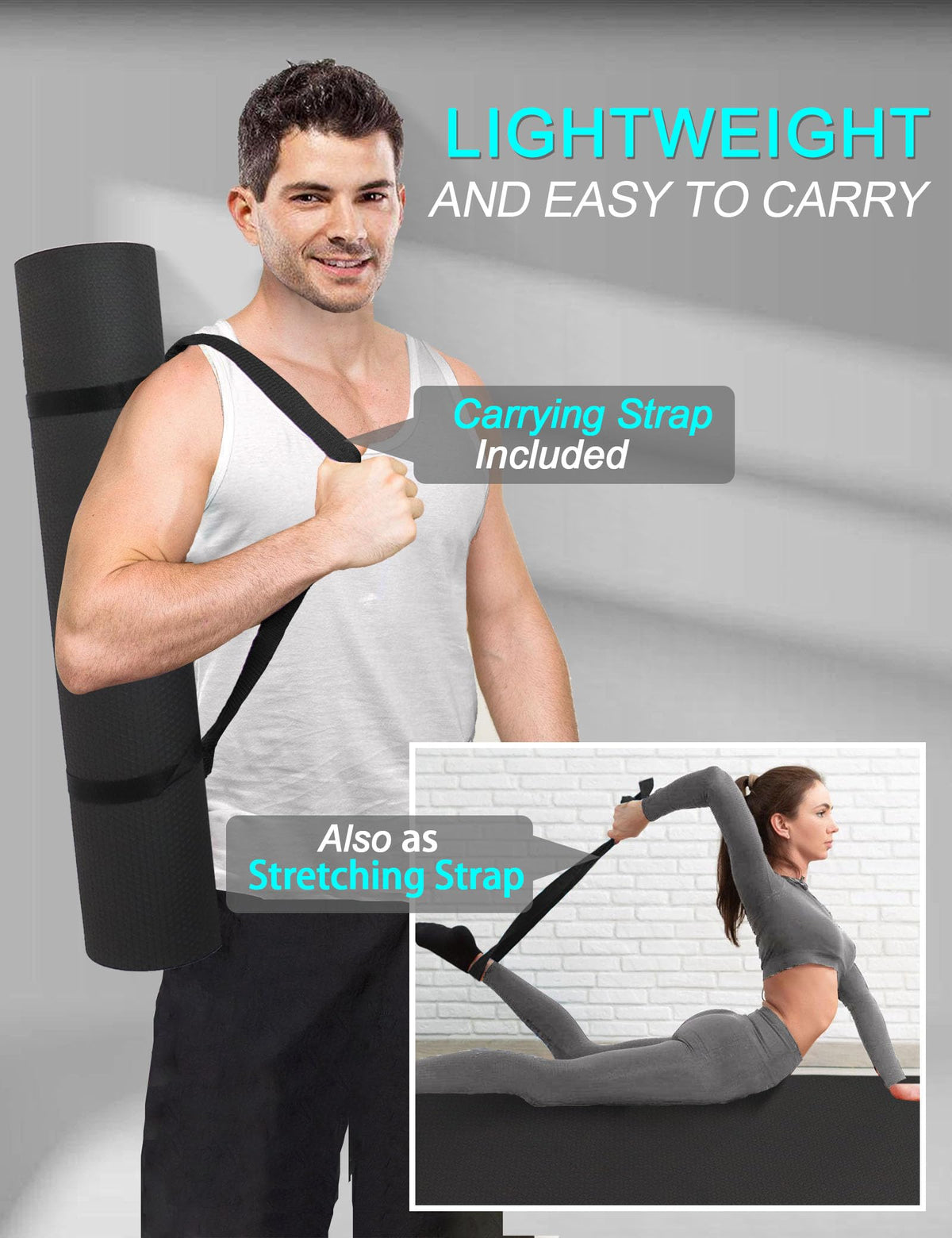 Extra Long & Wide Thick Yoga Mat for Tall Men & Women (Black)