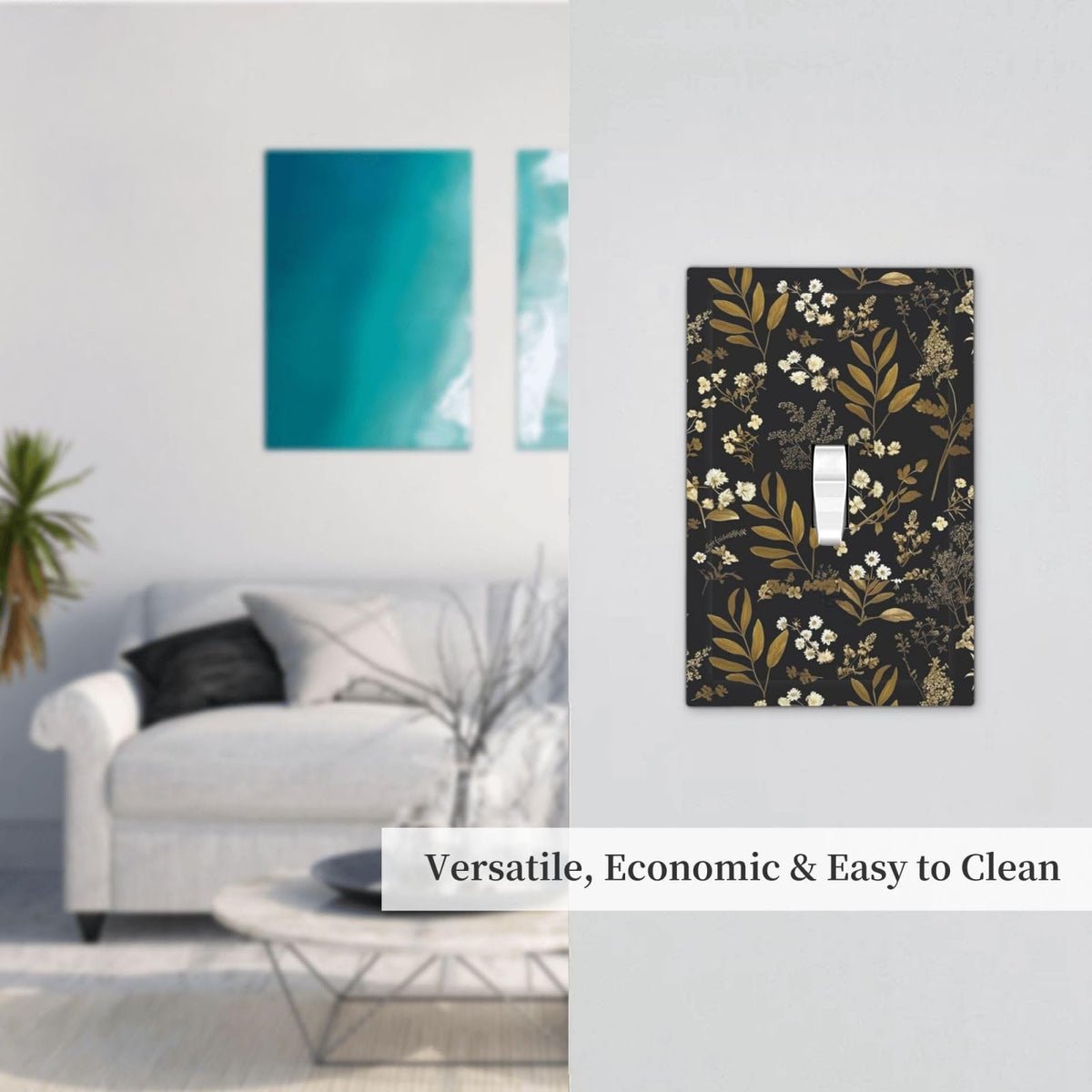 Black Gold Vintage Leaf Floral Decorative 1 Gang Light Switch Cover Single Toggle Switch Wall Plate Cover Electrical Switchplate Faceplat Room Decor (Black Gold Vintage Leaf Floral / Toggle Mid 1-Gang)