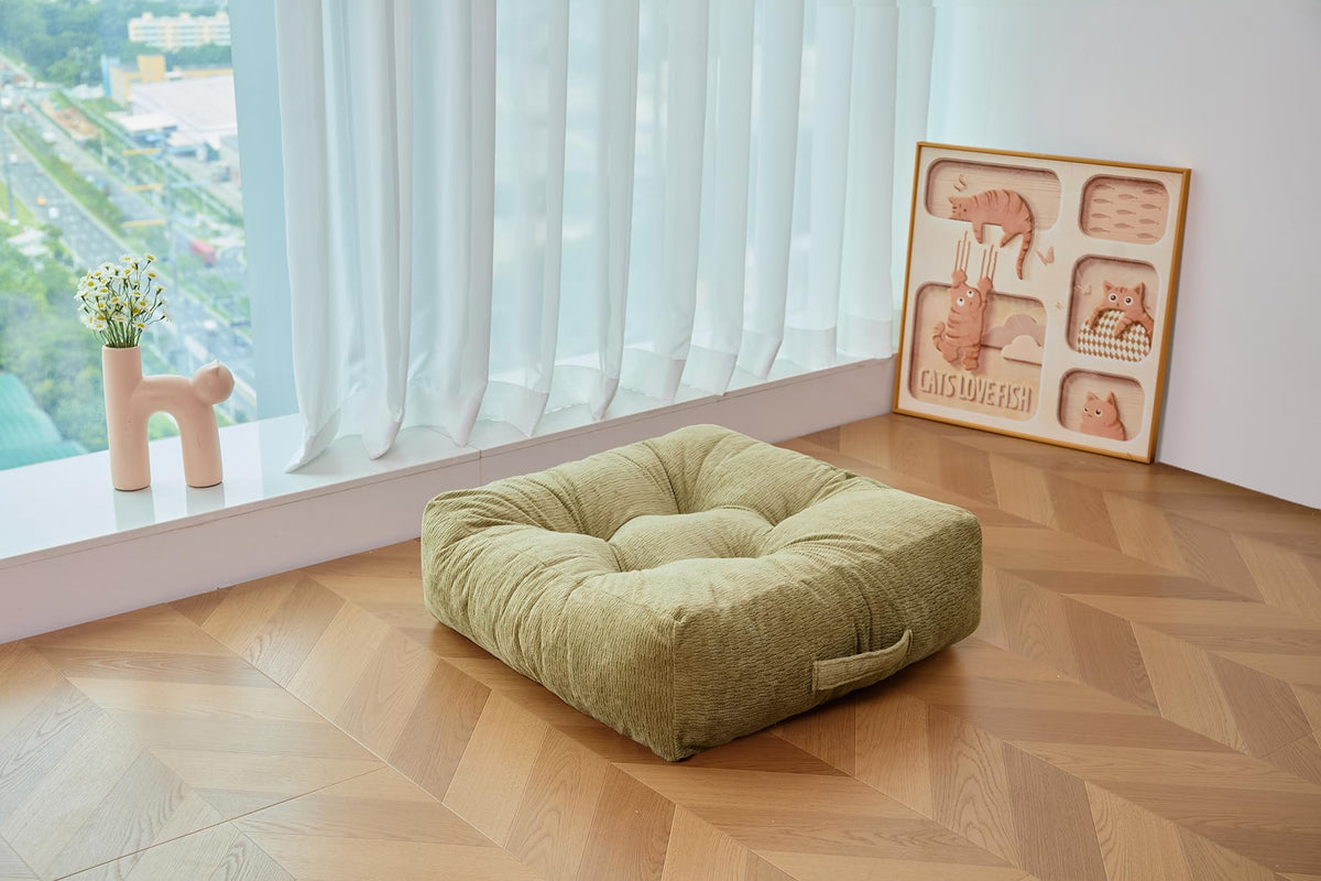 Floor Pillow Cushion for Adults Sitting (22 x 22 x 6 inches / Square Light Army Green)