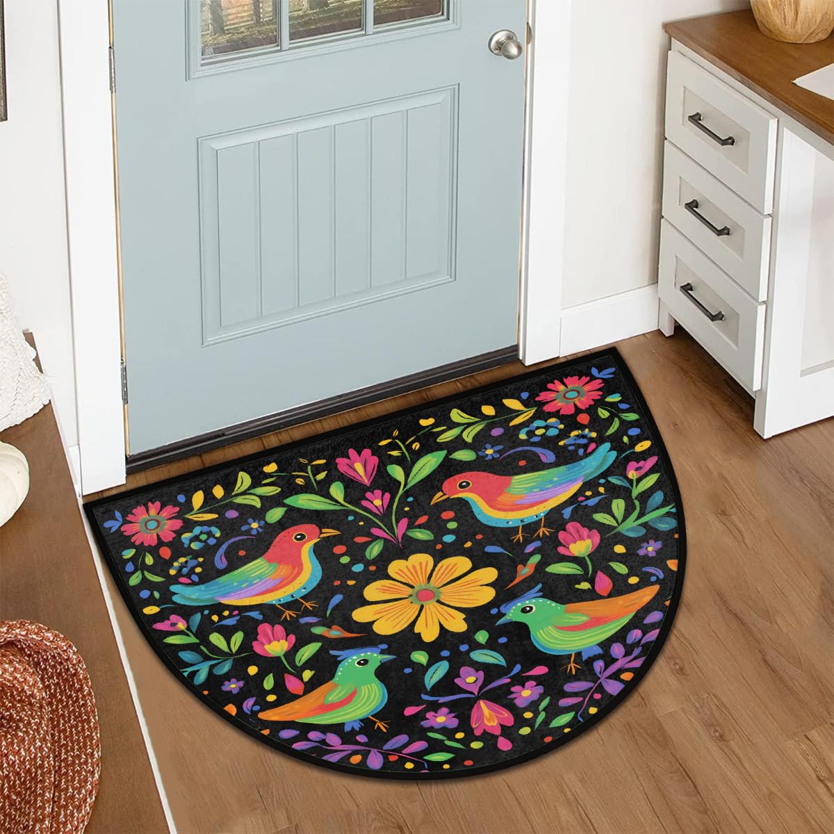 Half Round Door Mat Mexican Classic Birds Flowers Welcome Mats Non (36 inch x 24 inch (Semicircular) / Mexican Classic Birds Flowers)