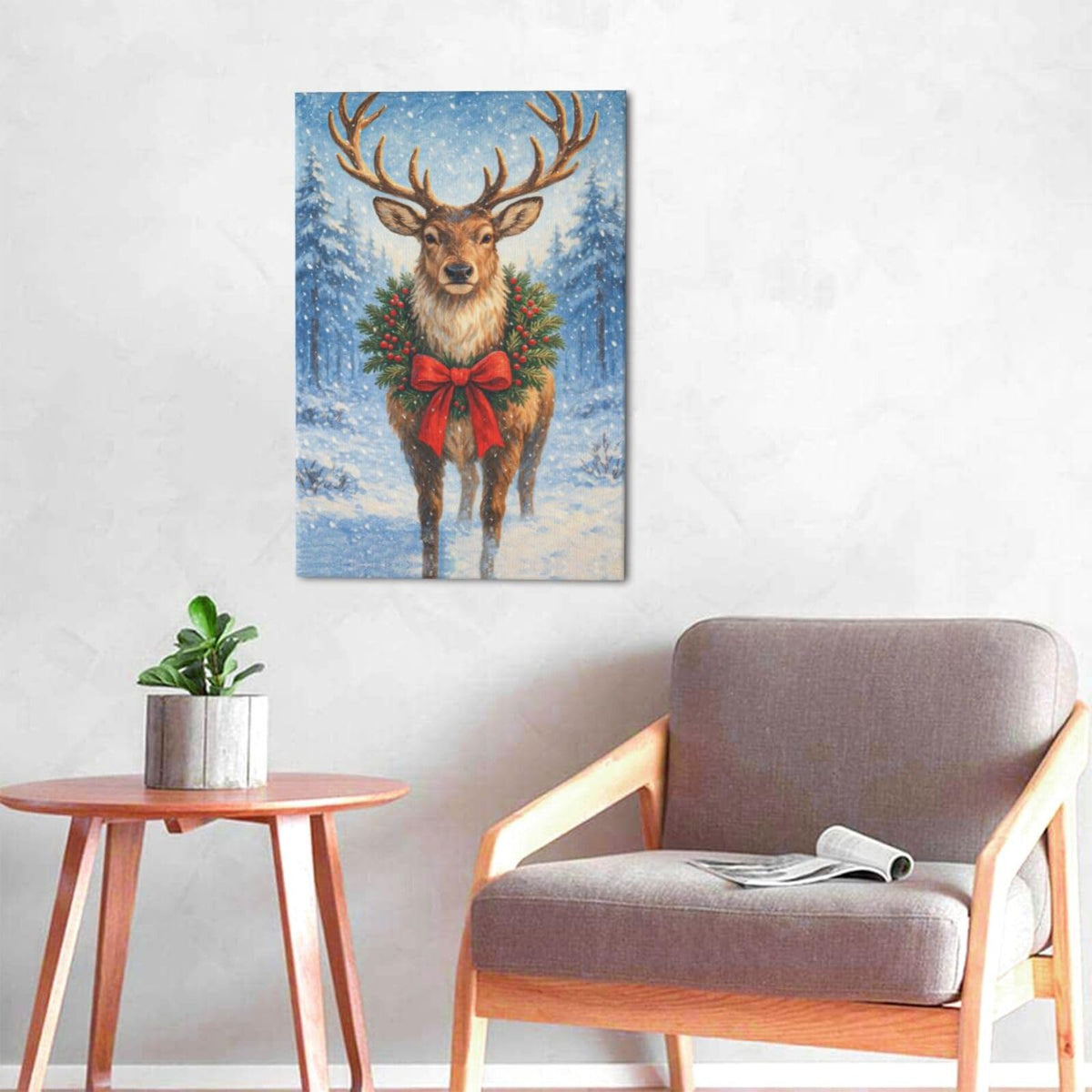 Christmas Reindeer Wall Art Winter Animal Canvas Wall Decor Pictures Paintings Prints Artwork Framed Decorations For Bathroom Bedroom Living Room Office Gifts 16" x 24" (Deer / 24"L x 16"W)