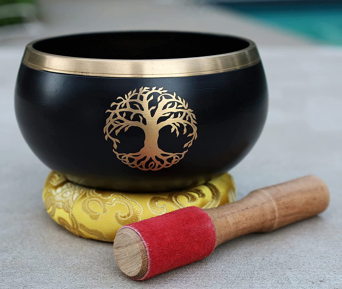 Tibetan Tree Of Life Singing Bowl Mallet Cushion Set ~ For Meditation (Black)