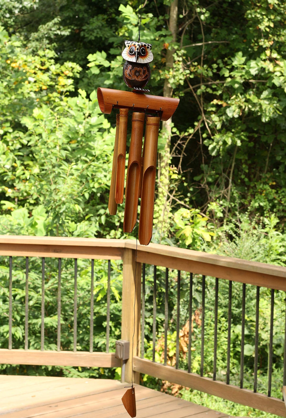 Handmade Wooden Snowy Owl Bamboo Wind Chime Wood Statue Figurine Hoot Sculpture Art Decorative Rustic Patio Garden Outdoor Decor Handcrafted Decoration (Owl Chime)