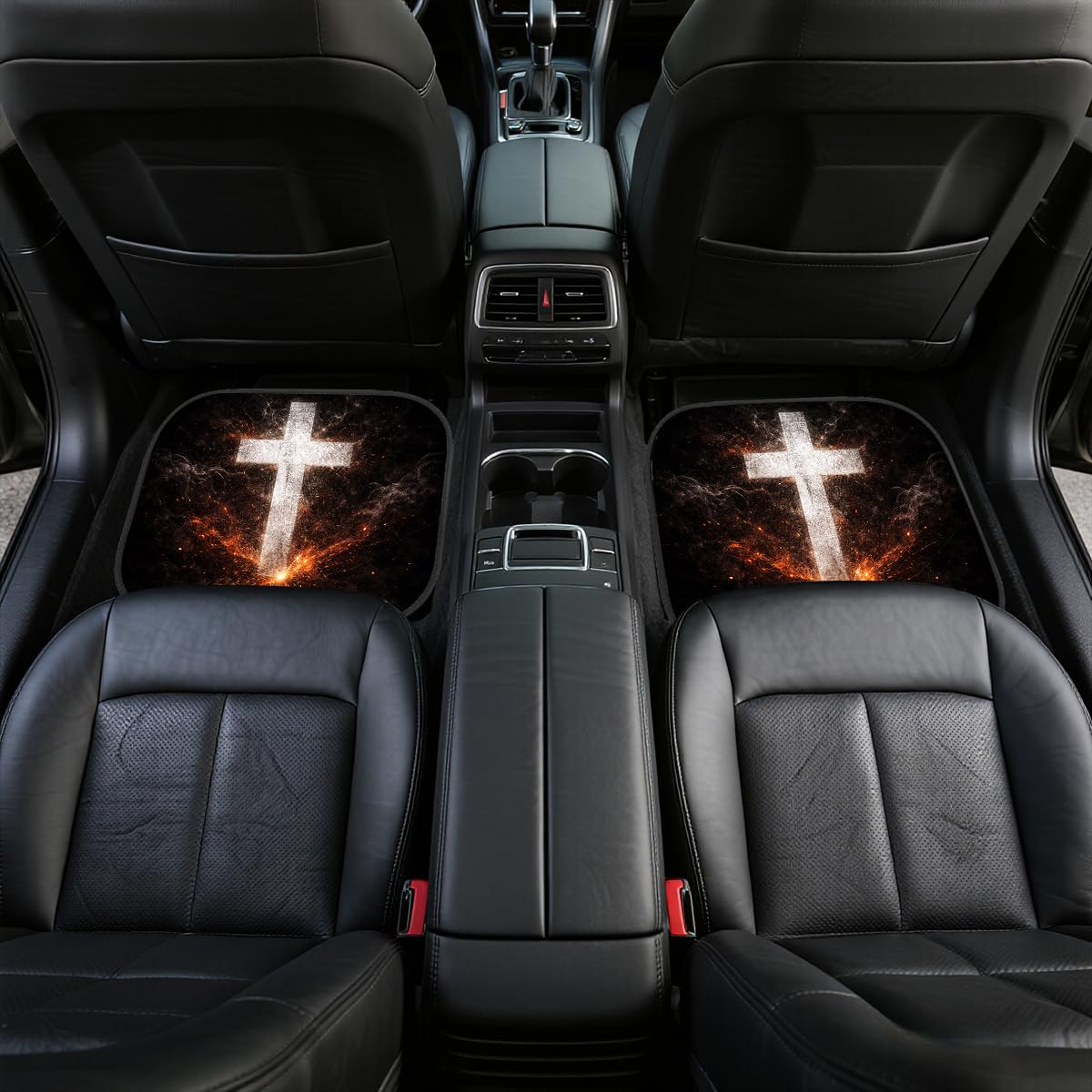 Vintage Jesus Cross Car Floor Mats Set of 4 Black Automotive Foot Mats Rugs Carpet for Car Non (26.8"L x 17.3"W x 0.2"Th / Vintage Jesus Cross)