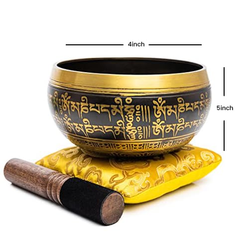 Tibetan Singing Bowl Set (Black / Golden / 4 Inches)