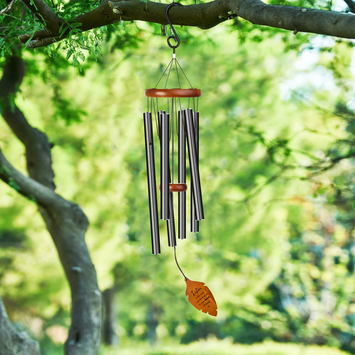 Outdoors Wind Chimes Sympathy Memorial for Loss of Loved One (34.6" Black)