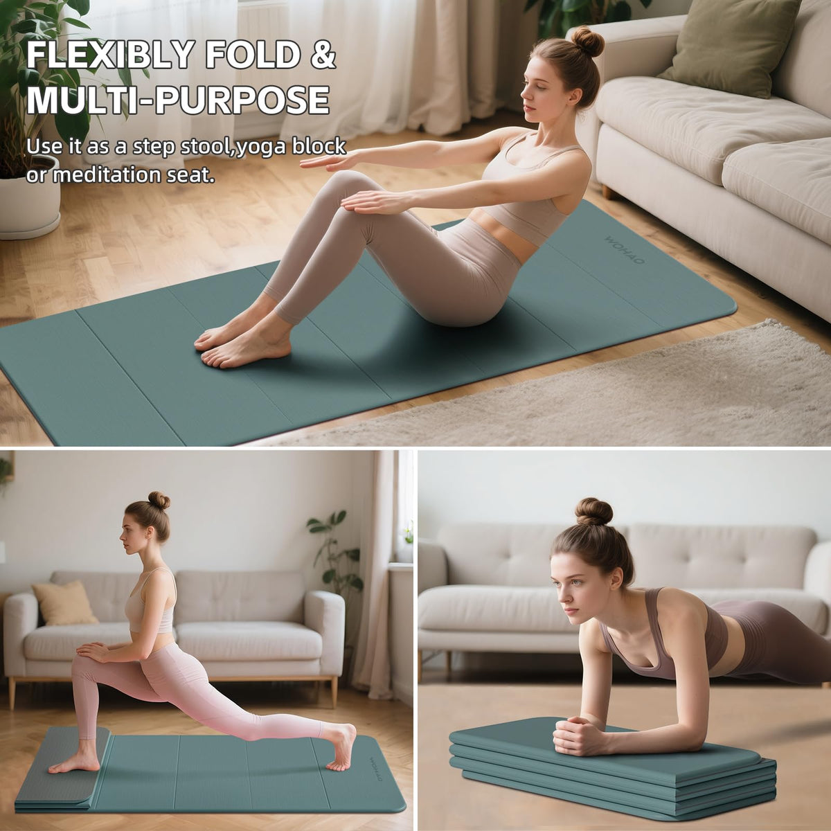 7 Fold Yoga Mat 70"x24" (Dark green+Dark Gray)