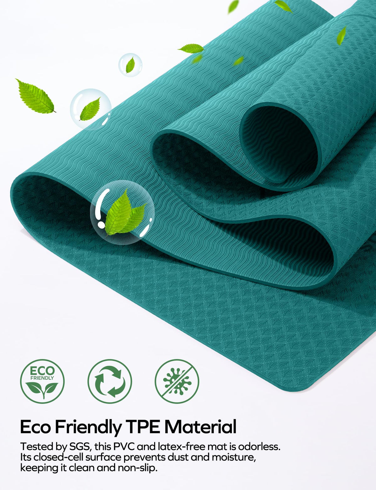 Eco Friendly Yoga Mat with Alignment Marks TPE Non Slip Hot Yoga Mat Thick 1 (Jade)