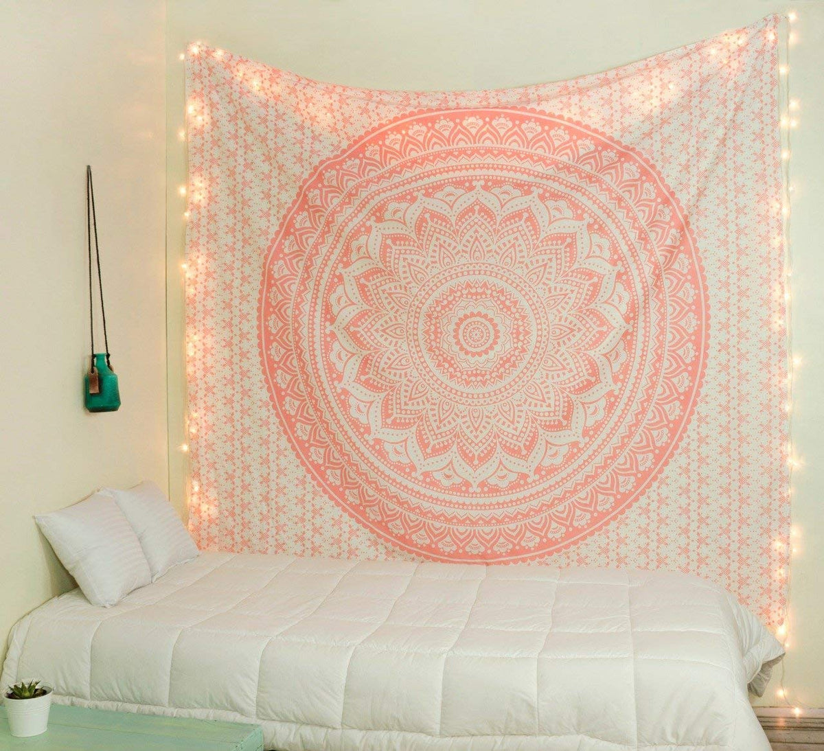 Tapestry Wall Hanging Hippie Ombre Mandala Bohemian Hippy Metallic Shine Intricate Indian Tapestries Bedspread (82"L x 54"W / Rose Gold)