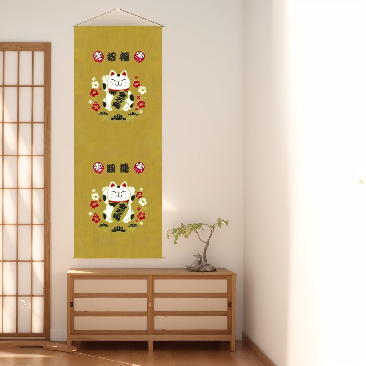Japanese Tapestry Scroll Wall Art (Beckoning Cat)