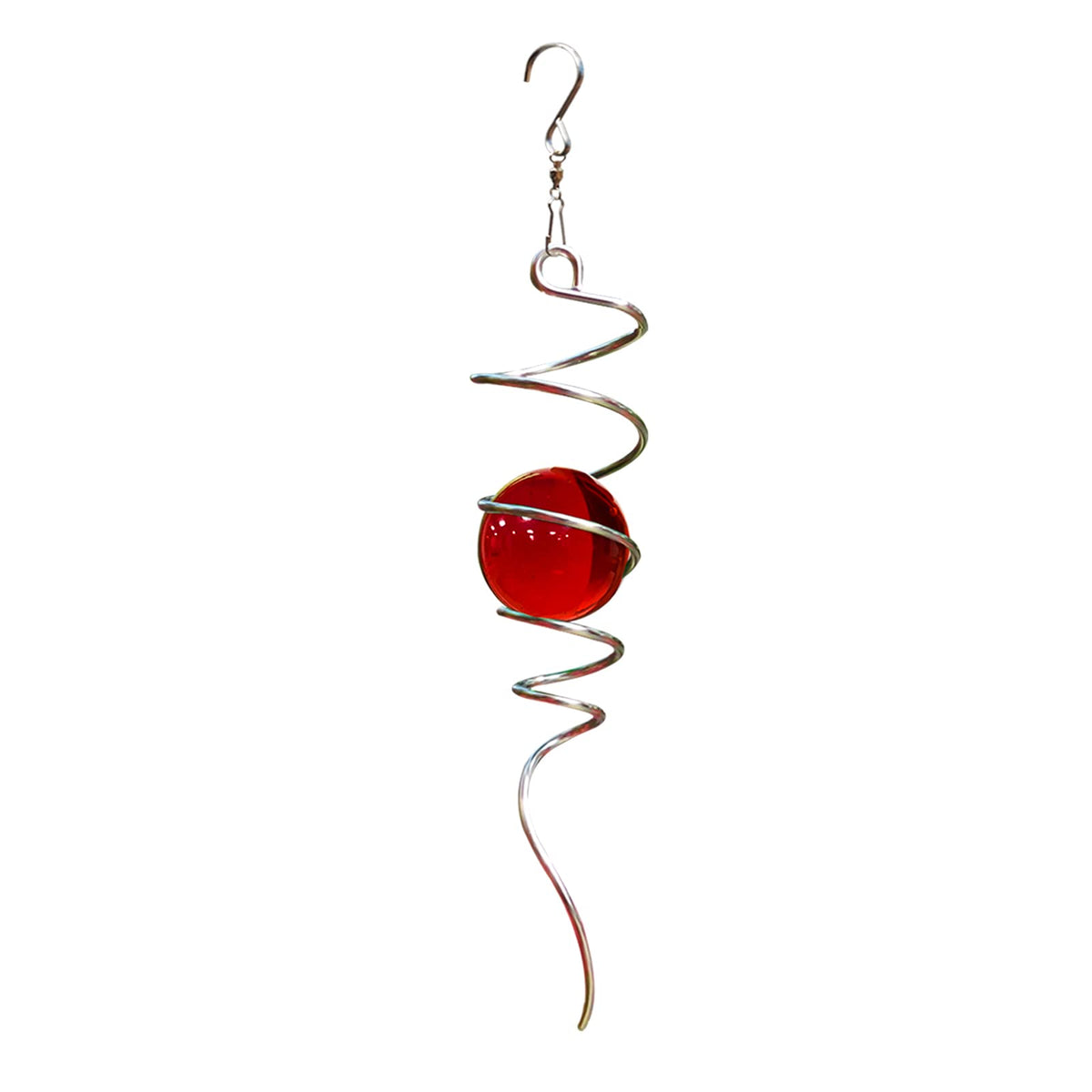 Gazing Ball Spiral Tail with Red Glass Orb (Red Glass Orb)