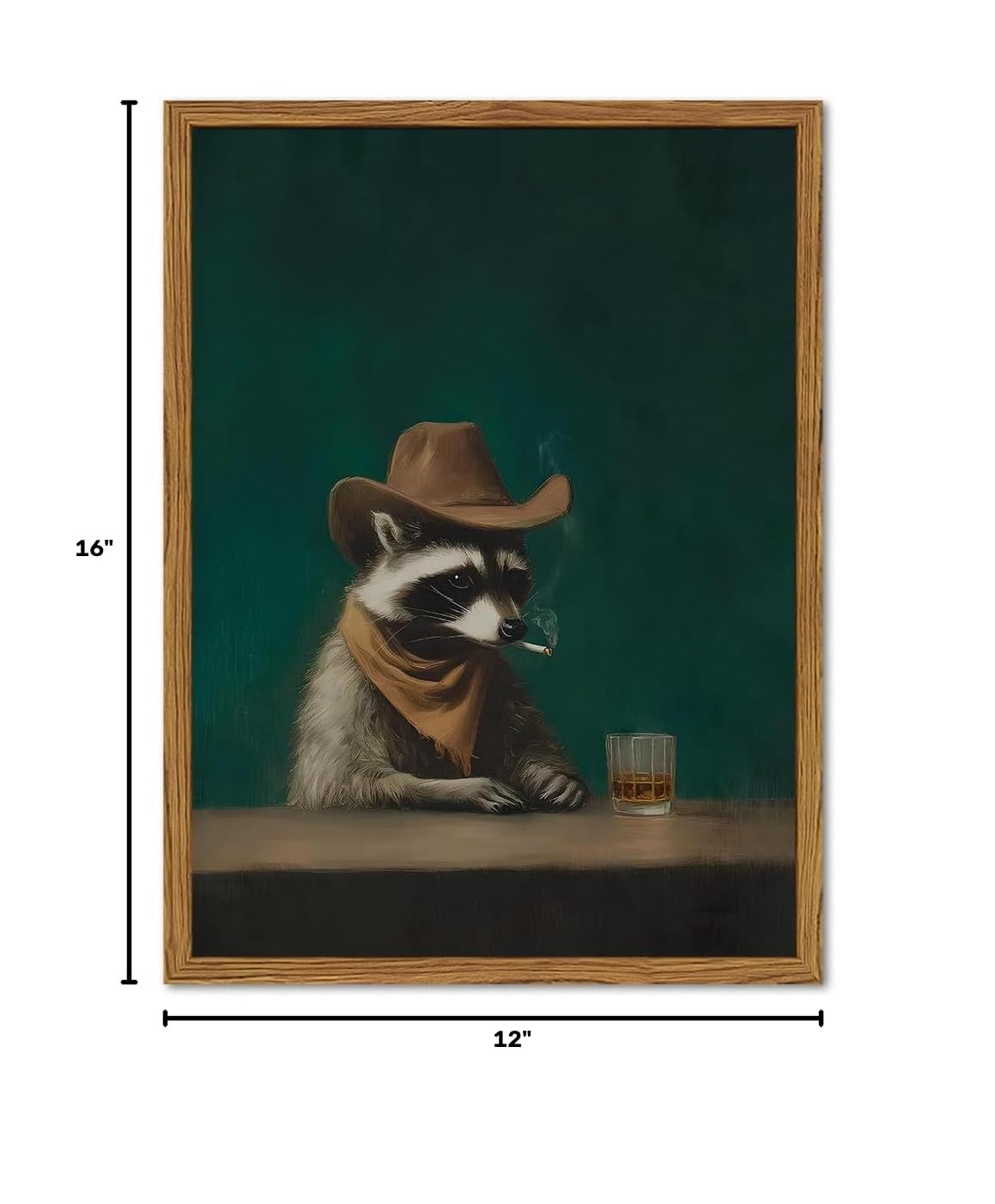 Framed Funny Raccoon Wall Art (Moody Raccoon / 16"L x 12"W)