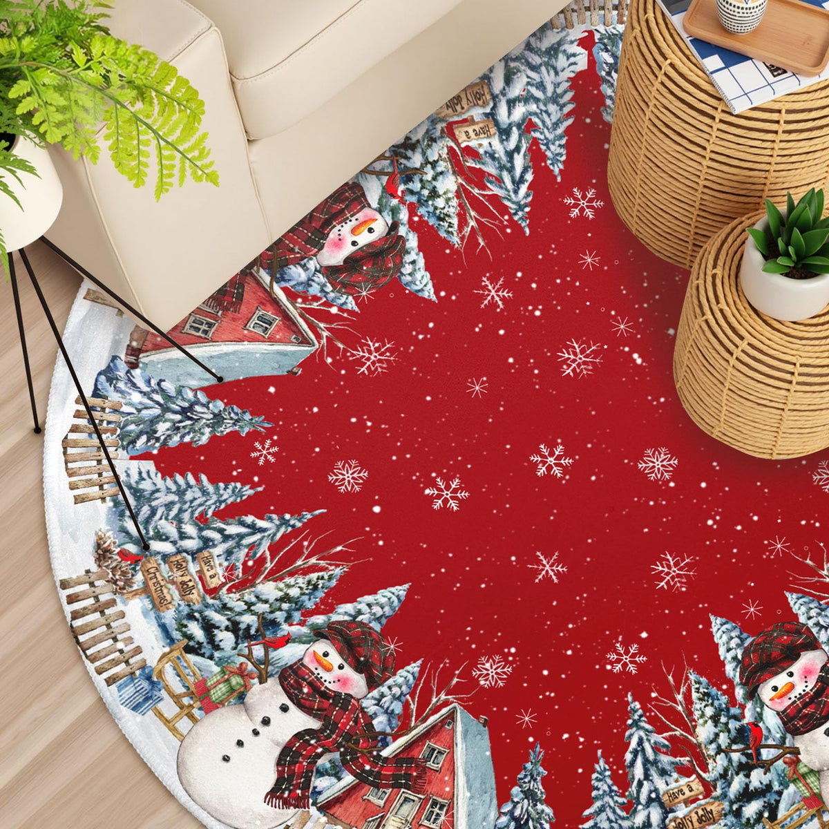 Christmas Tree Round Area Rug 5ft (Gift-snowman / 5' (Round))