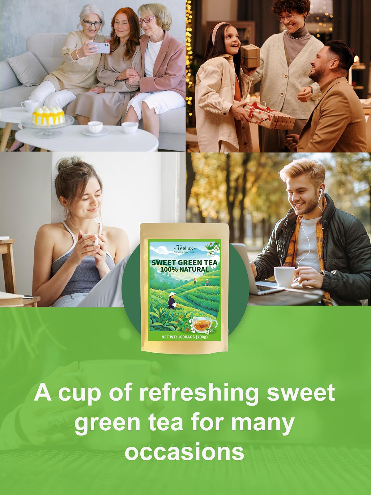 Sweet Green Tea Bags (100 Count (Pack of 1))
