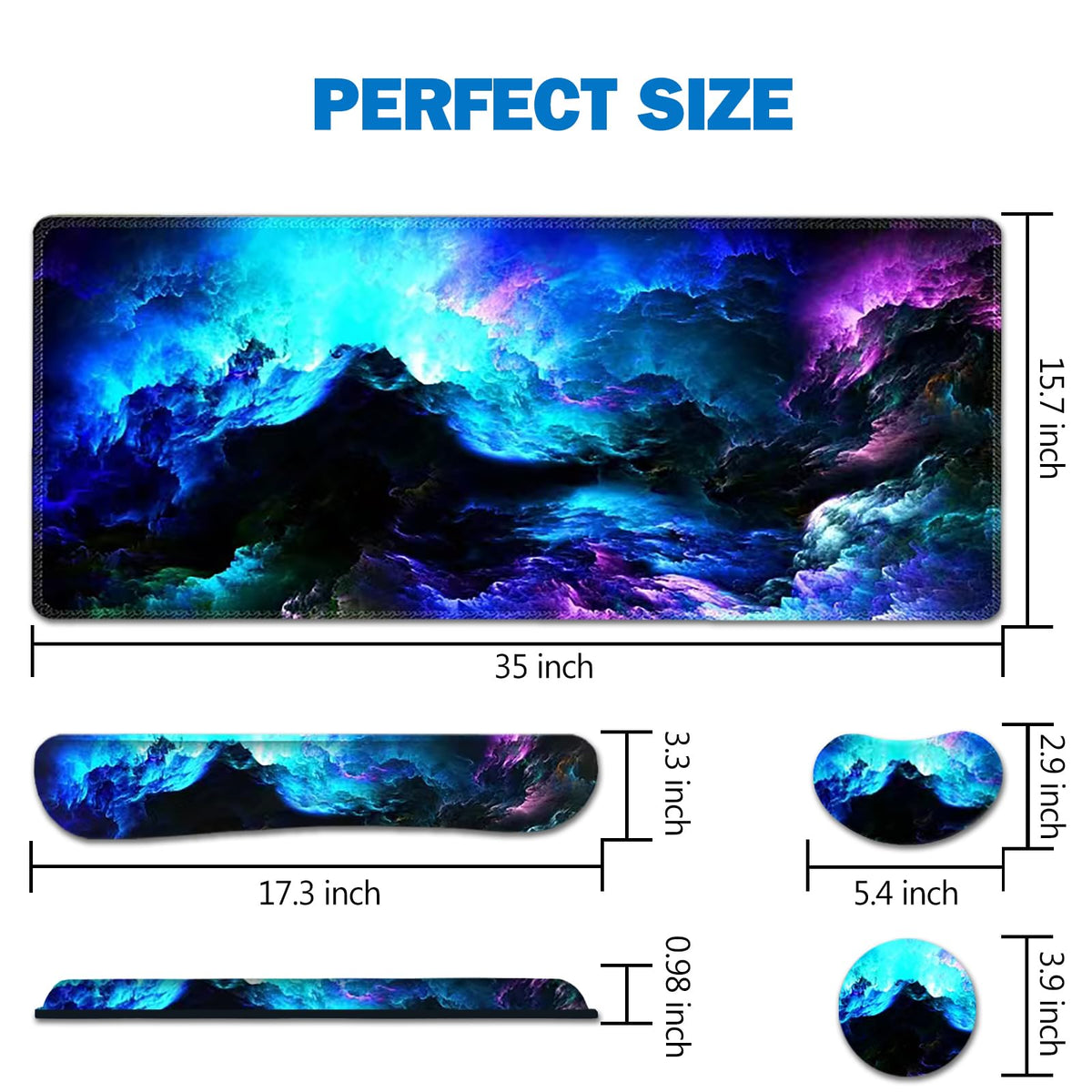 Keyboard Mouse Pad Wrist Rest Set (Gorgeous Nebula Galaxy)