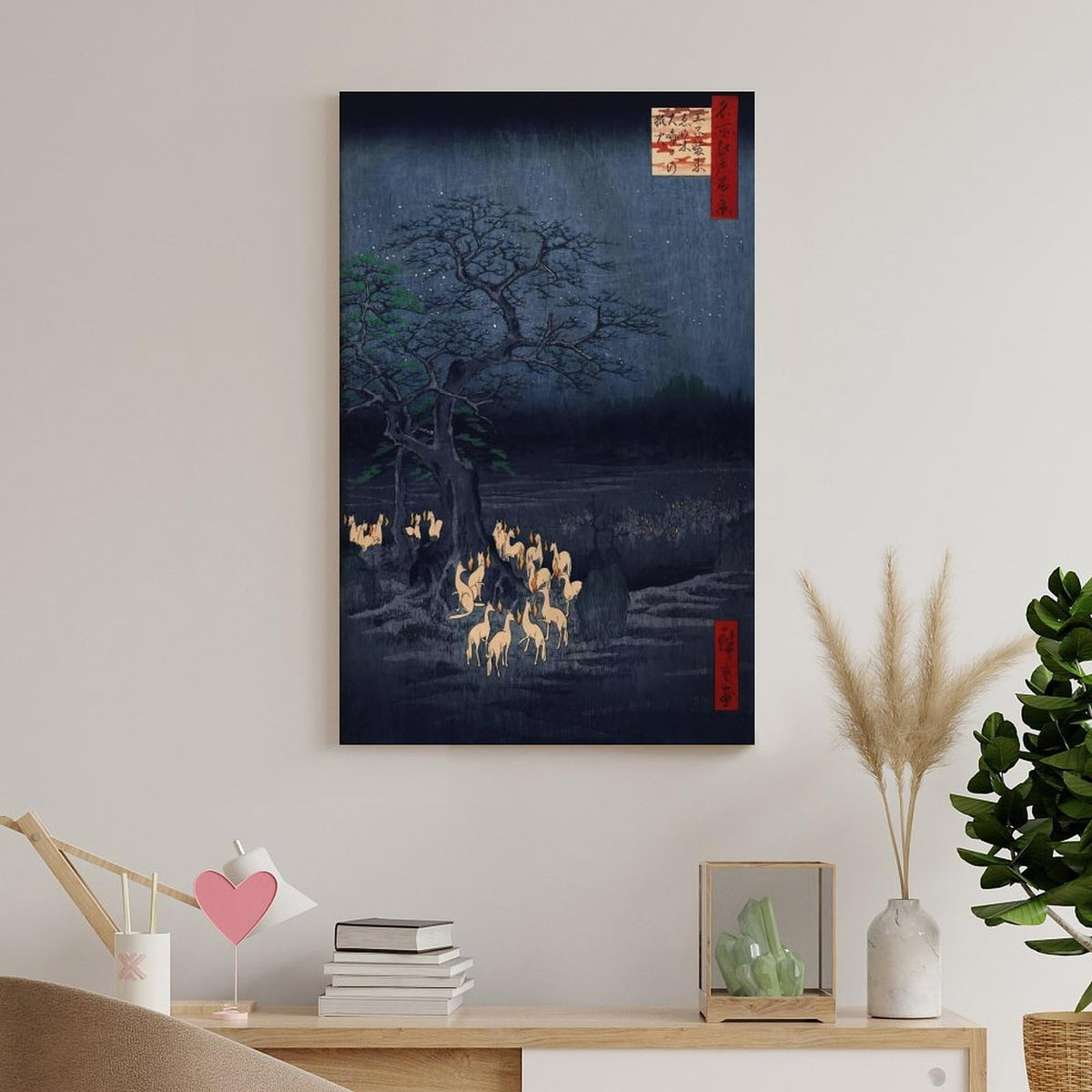 Hiroshige Foxfires At The Changing Tree Canvas Printing Wall Art Prints Wall Decor Posters Japanese Ukiyoe Night Landscape Vintage Folklore Style for Living Room Bedroom Office 20x30inch (style-7 / 20x30inch(50x75cm) Unframe)