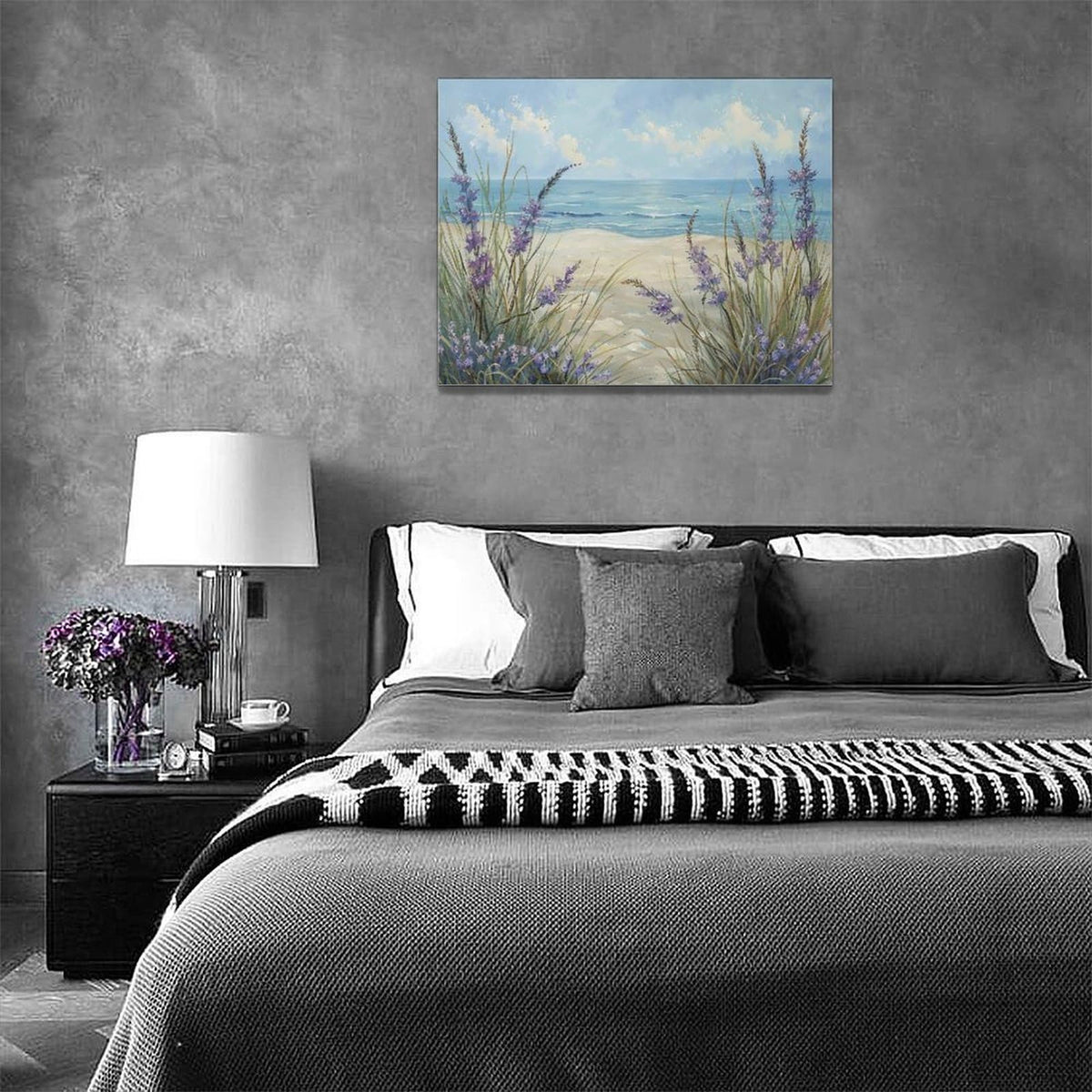 Beach Ocean Wall Art Coastal Flower Pictures Wall Decor Abstract Watercolor Seaside Canvas Painting Beach Floral Artwork for Bathroom Living Room Bedroom Kitchen Office 16x12 inch (16"L x 12"W / Grass Beach)