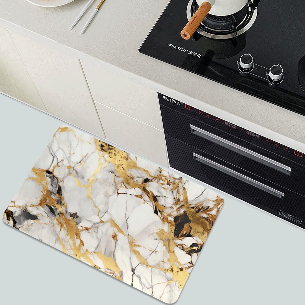 Bath Mat Bathroom Rug (Abstract Marble Gold- / 16 x 24 inches)