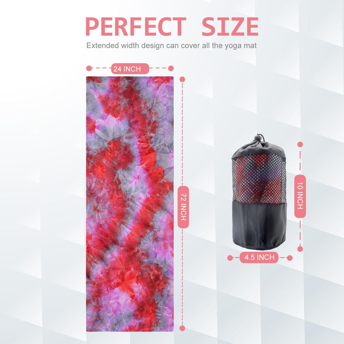 Non Slip Hot Yoga Mat Towel with Grip Dots (Red & Gray / 72" x 24")