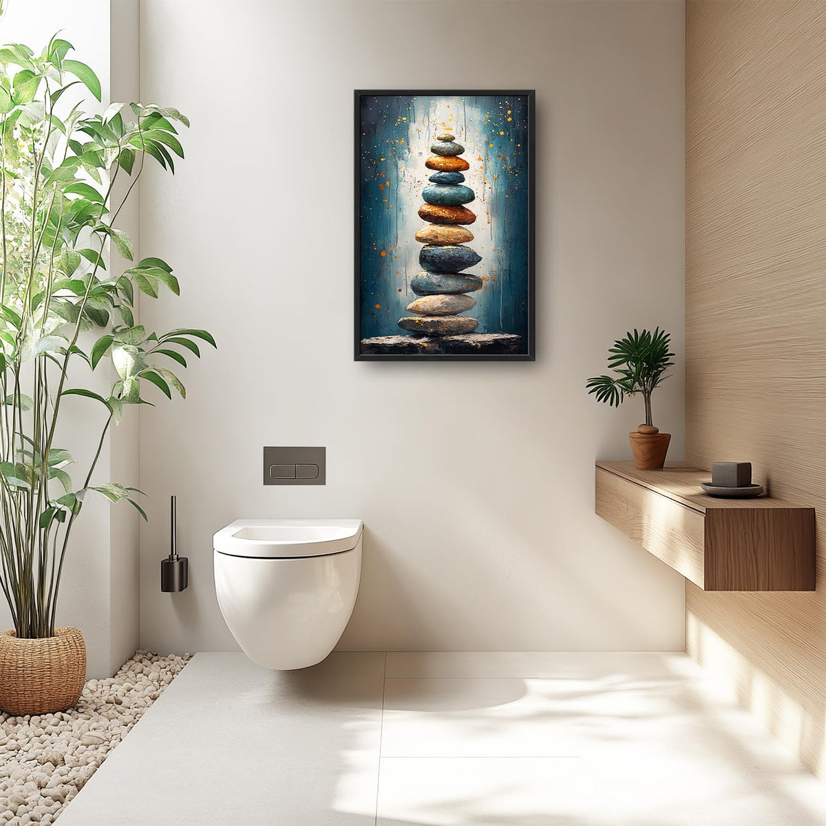 Stone Large Wall Art Meditation Spiritual Pictures Wall Decor Teal Canvas Stones Painting Modern Artwork Home Decoration for Spa Yoga Living Room Bathroom Bedroom Office Framed 36"x24" (Stone / 36"L x 24"W)