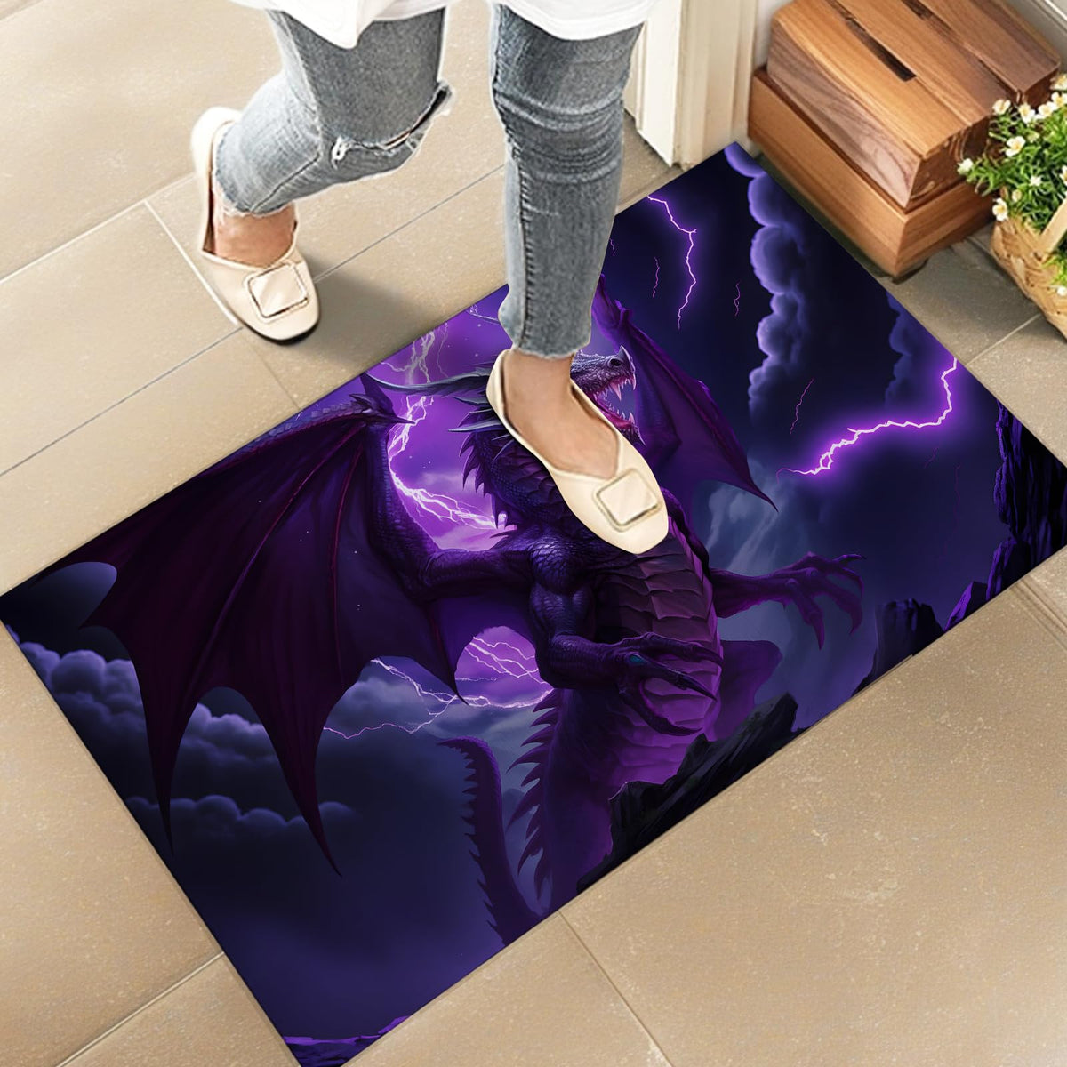 Fierce Purple Dragon Indoor Door Mat (Dragon 01)