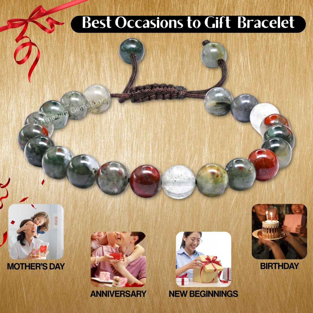 African Bloodstone Bracelet for Women Men's Gifts (African Bloodstone)