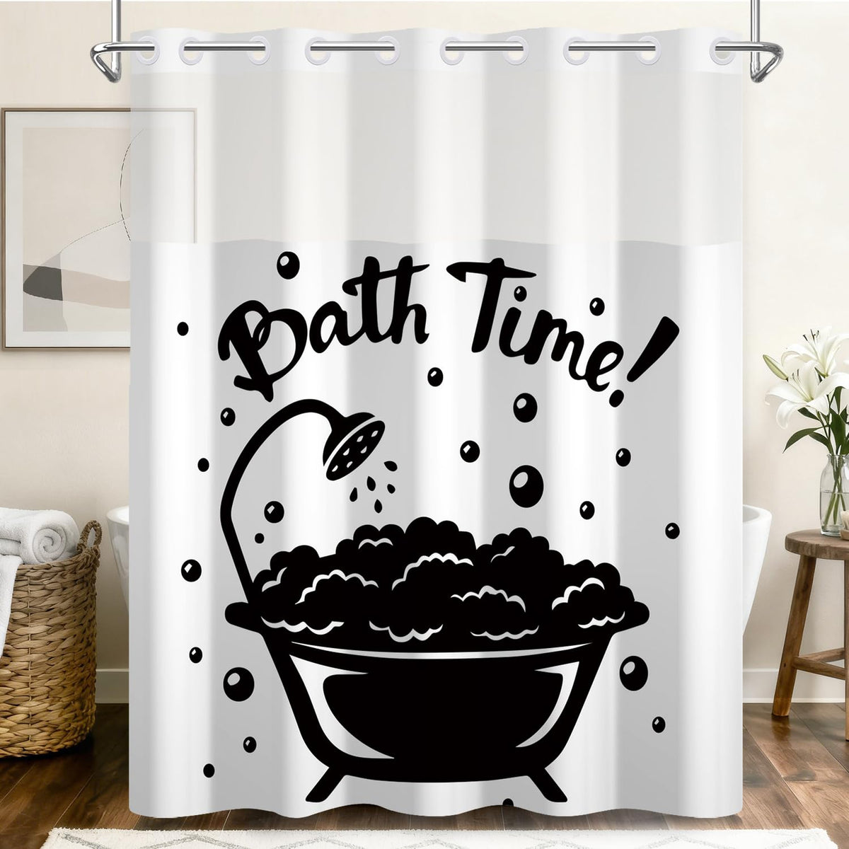 No Hook Shower Curtain with Snap in Liner Set (Bath Time)