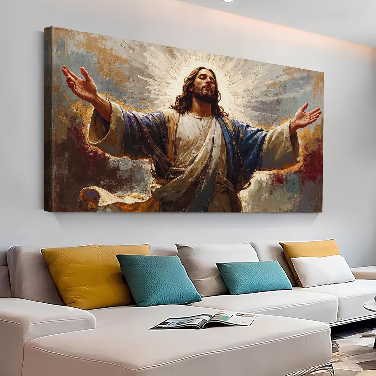 Big Jesus Canvas Wall Art Abstract Christian Picture for Living Room Religious Poster Canvas Prints Prayer Room Decor Holy Jesus Painting Vintage Jesus Artwork Home Office Kitchen Decorations 30x60” (60"L x 30"W / Holy God)