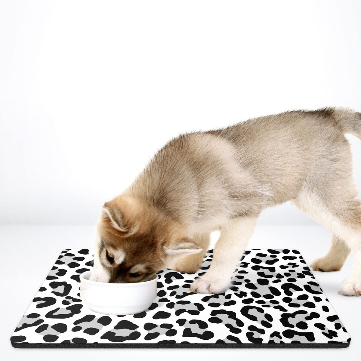 Dog Food Mat 16" x 24" Leopard Absorbent Dog Cat Bowl Mat for Food and Water (White Leopard / 16"L x 24"W)