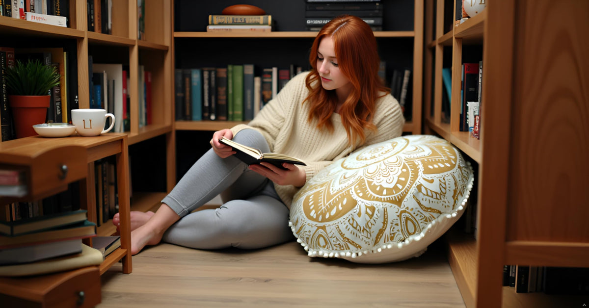 32 Inch Meditation Floor Pillows Cover Round Pillow Cover Seating Hippie Decorative Bohemian Mandala Cushion Cover Outdoor Yoga Living Room Throw Ottoman Poufs Cover (White Gold Flower)