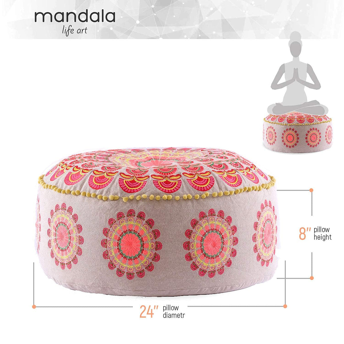 Yoga Décor Floor Cushion Cover Red Moroccan Seating Area Boho Floor Pillow (Pouf Cover / Red Peacock)